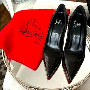 Christian Louboutin Black Croc-Pattern Heels